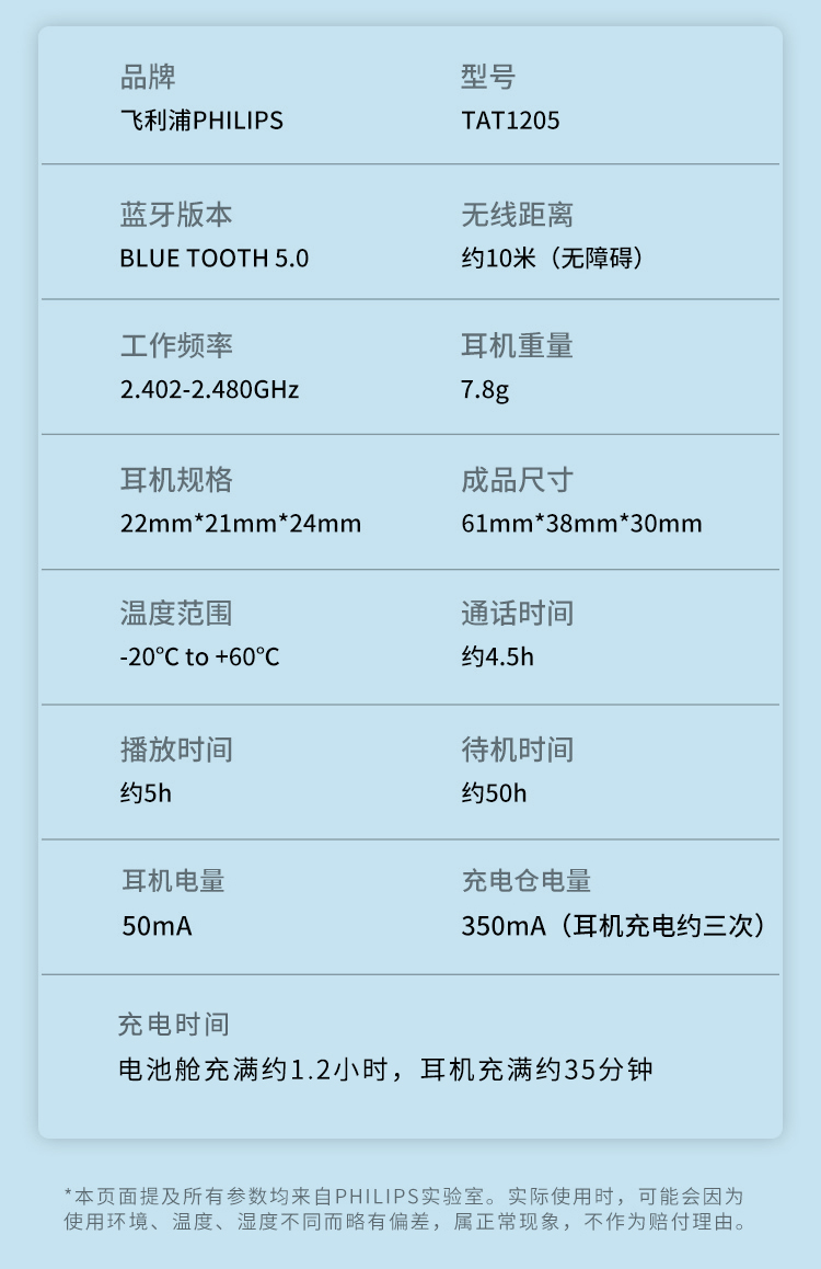 飞利浦(philips)无线蓝牙耳机(tat1205,黑色)